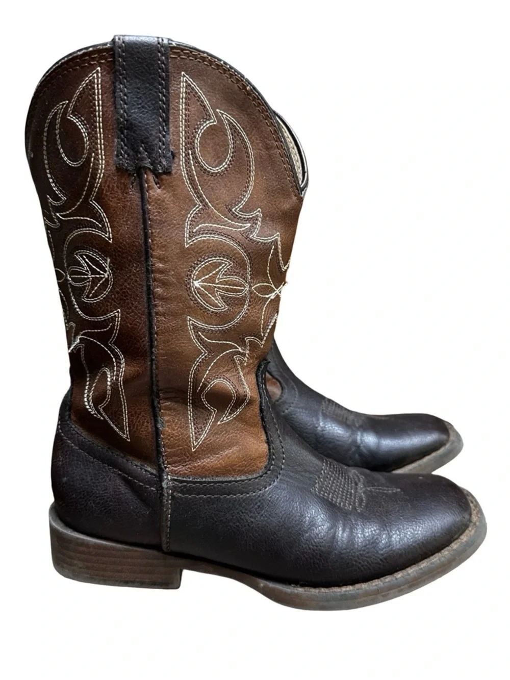 Roper Brown Cowboy Boots Size 1 Little Kids Square Toe Western Country Rodeo